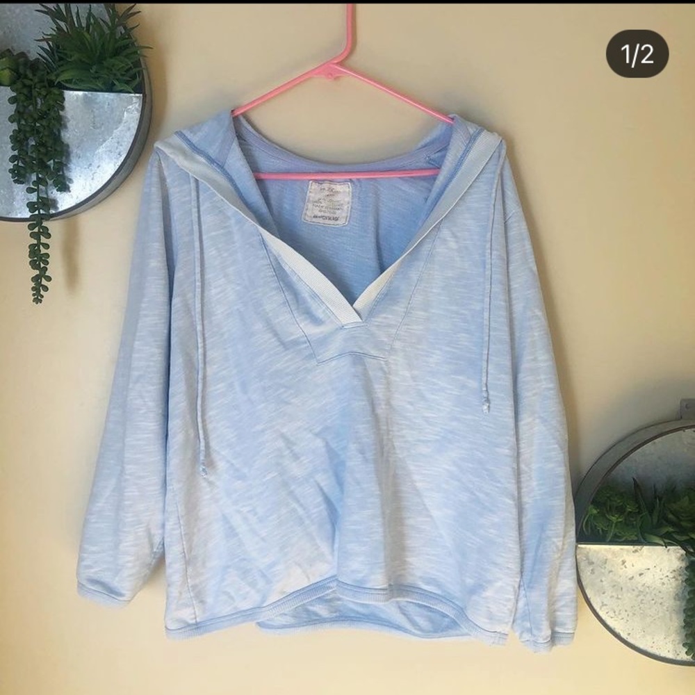 Lightweight Baby Blue Hooded Pullover- Oversized